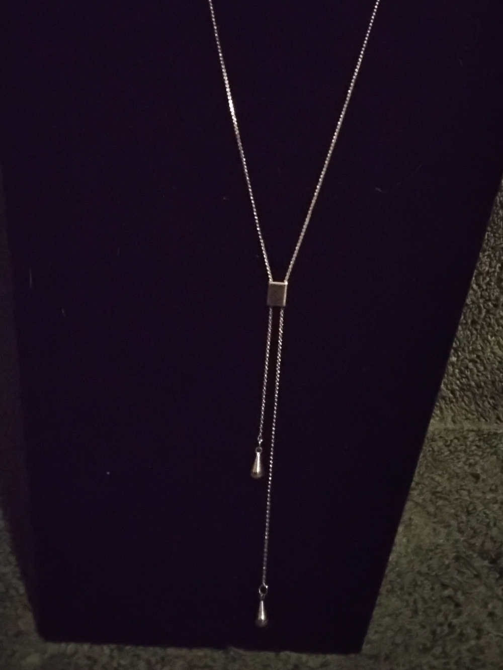 Bolo Style Necklace Teardrop Design / Silvertone